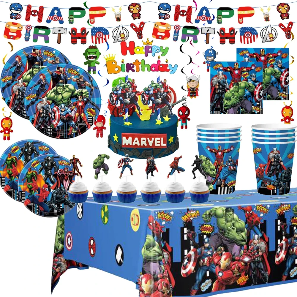 

Super Hero Avengers Alliance Kid Favorite Theme Decor Birthday Banner Tablecover Plates Napkin Boy Girl Baby Shower Supplies