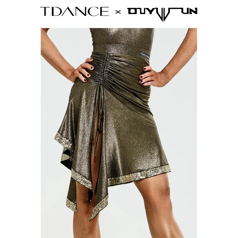 Rok Latihan Latin Khusus [Rok Setengah Berbahan Kulit Berkilau dengan Tali Serut] Rok Pertunjukan Latihan TXD-06