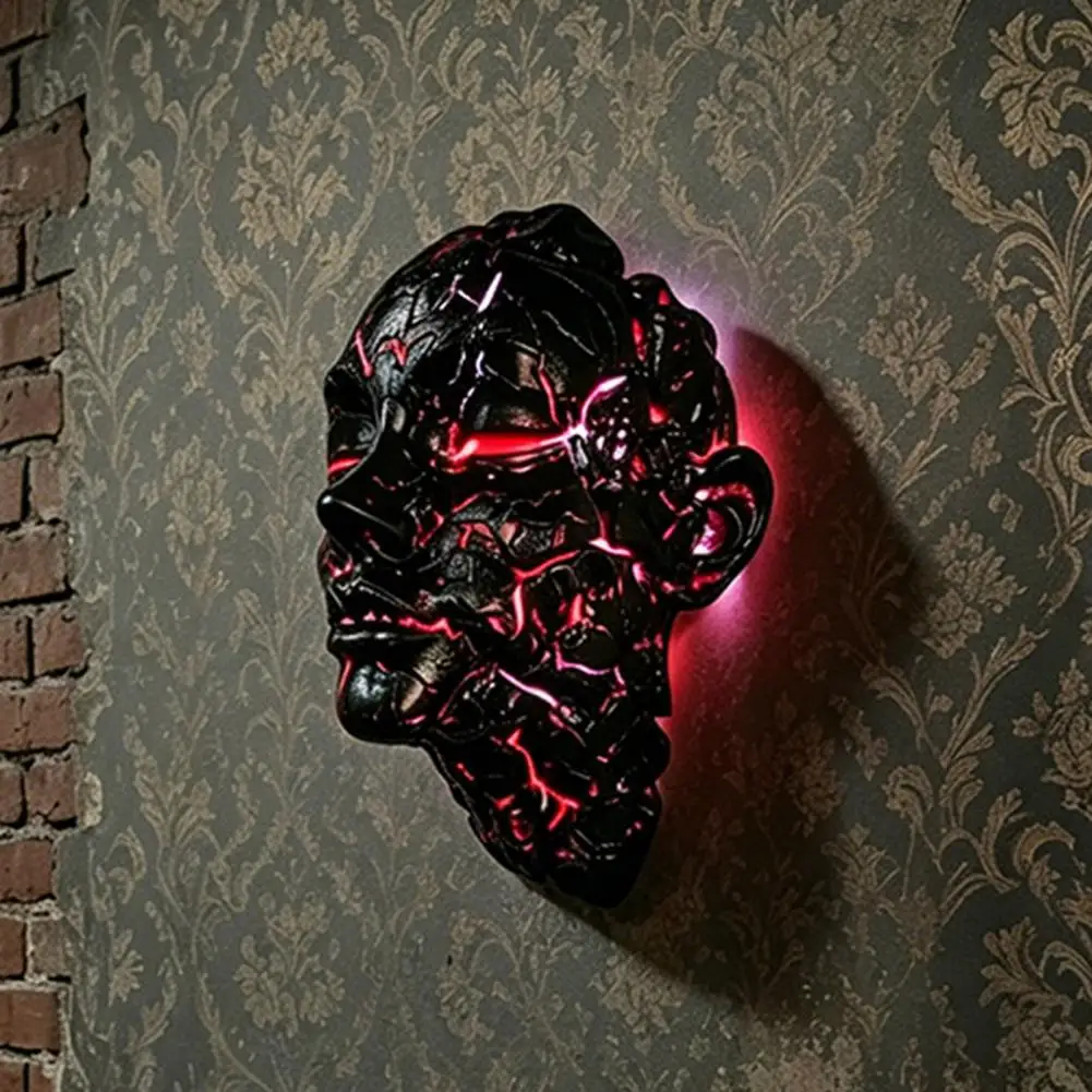 Magma Wall Light Cyberpunk Decorative Wall Art Resin Face Led Lamp Cracked Glow Table Light Usb Powered Spooky Night for Gaming