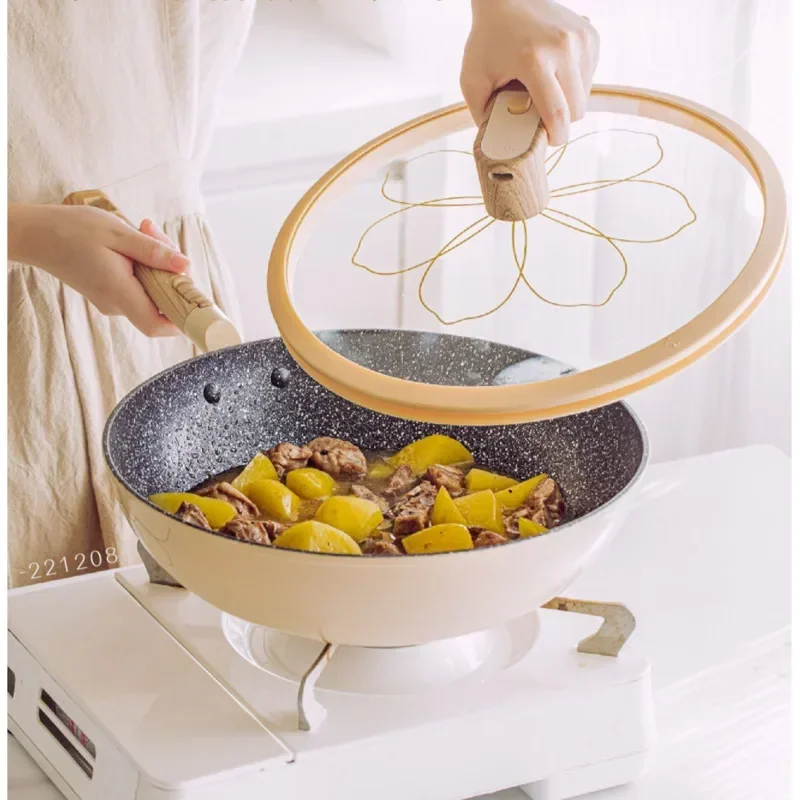 Home Non-Stick Wok Multi-Function Frying Pan for Cooking Micro-Press Lock Fresh Pan with Glass Cover Versatile Kitchen Pot