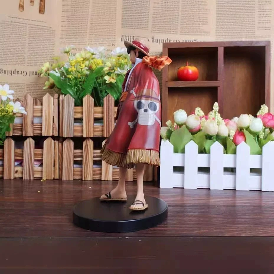 18CM One Piece Monkey D. Luffy PVC Doll with Cloak Desktop Ornament Collectible Figure with Base Animation Style Gift for Fans