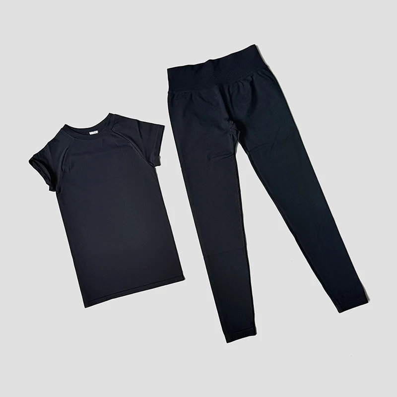 WAREBALL Damen 2-Teiliges Nahtloses Fitness-Outfit Kurzarm-Oberteil Hochgeschnittene Leggings Gym Workout Sportbekleidung Yoga-Set – Detail 18