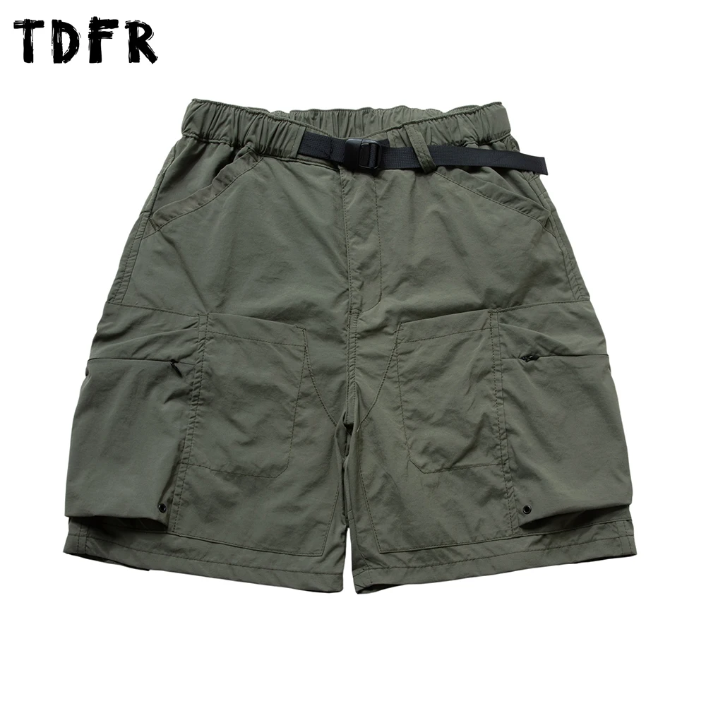 

Pocket Spliced Cargo Shorts Mens Solid Color Summer Safari Style Elastic Waist Wide Leg Baggy Knee-length Shorts Man