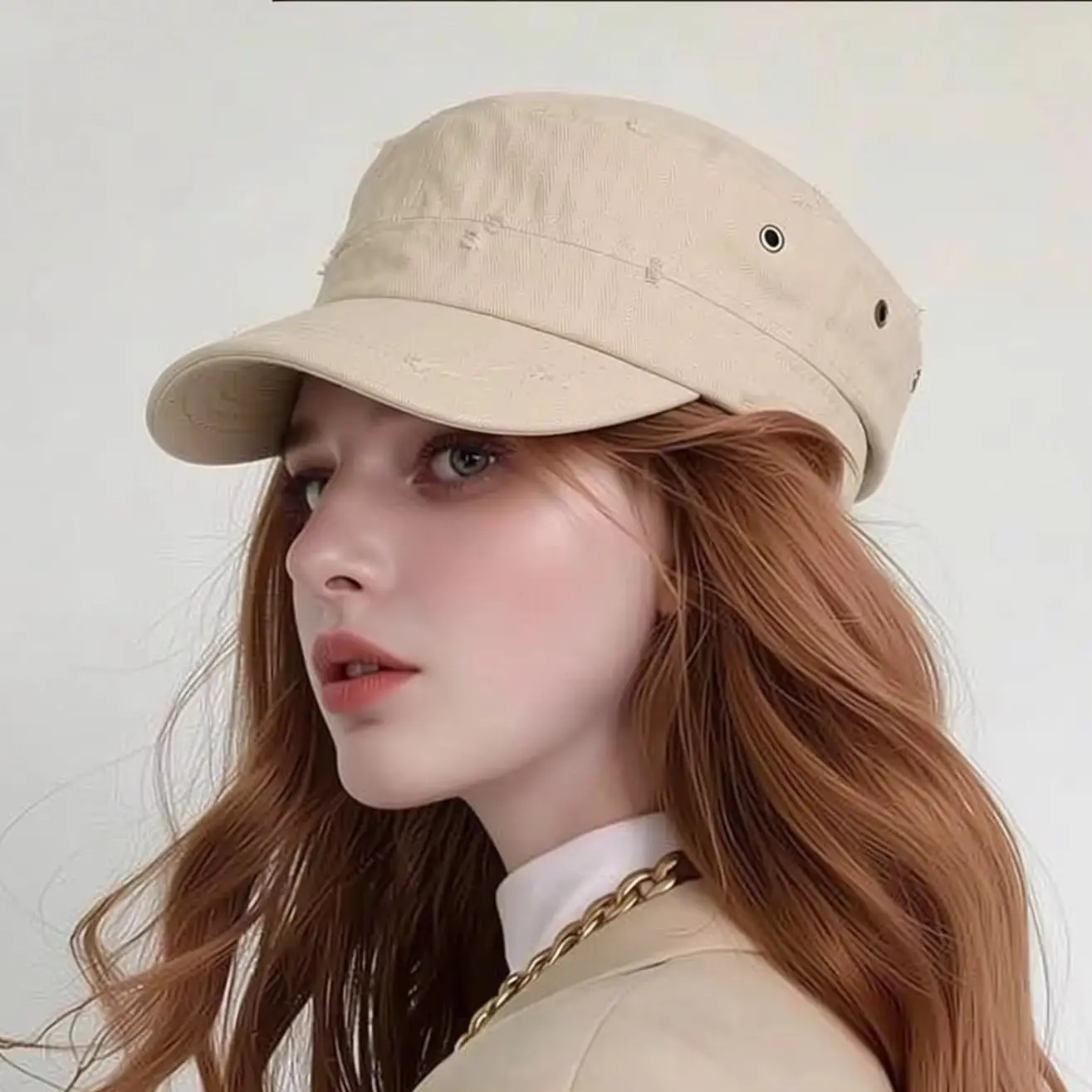Hole-Punched Flat Top Cap, Workwear Style Baseball Cap, Unisex Trucker Hat, Naval Cap, Casual Daily Outdoor Street Fashion Hat