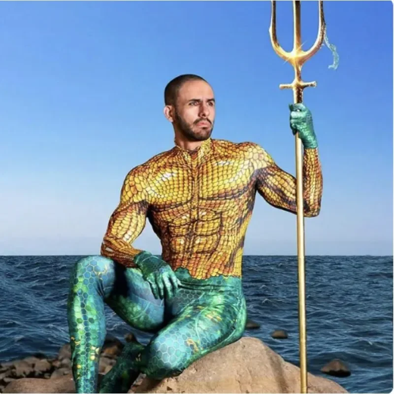 Film Aquaman Cosplay Kostuum Jumpsuits Battle Halloween Bodysuit Zentai Voor Carnaval Rollenspel Party