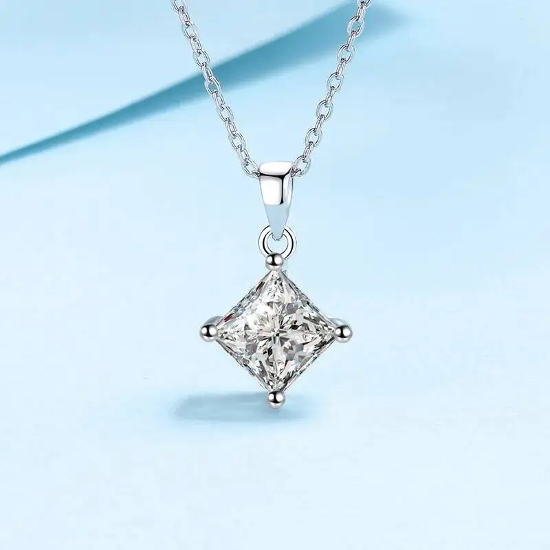 JoiasHome 1CT Princess Cut Moissanit-Halskette S925 Sterling Silber Funkelnder Anhänger für Frauen Luxus-Edelschmuck – Detail 8