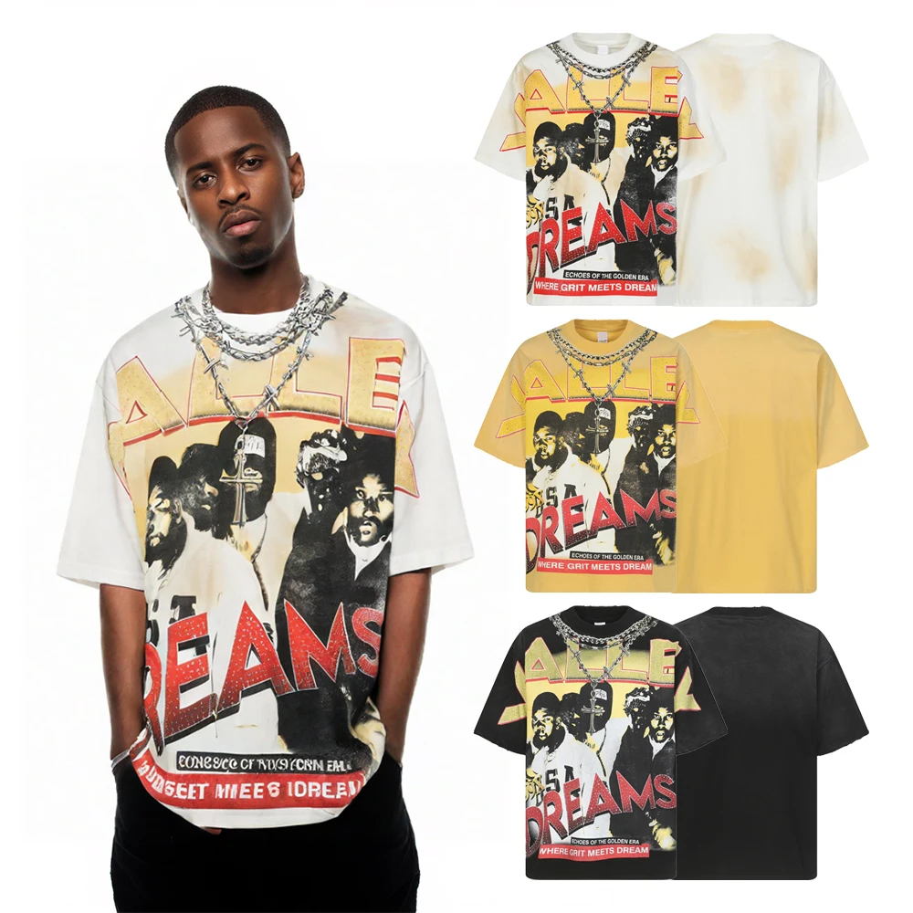 Y2k Streetwear Graphic Rhinestone T Shirts HipHop Street Style Printed Clothing Casual Cotton Retro Distressed Short Sleeve Tees