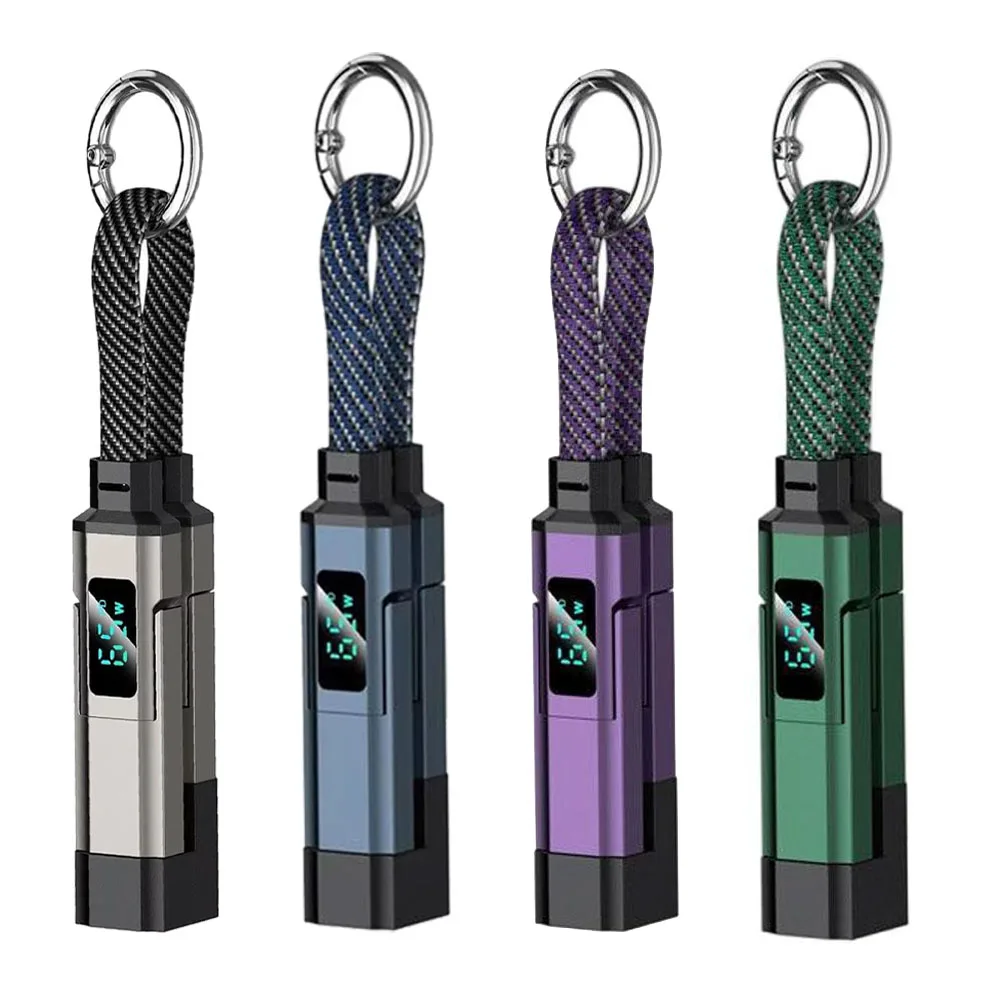 4-in-1 Ladekabel-Kombination Schlüsselanhänger Typ C/USB A/L Anschluss 240W Schnellladekabel mit V/A/W-Anzeige für iPhone/iPad