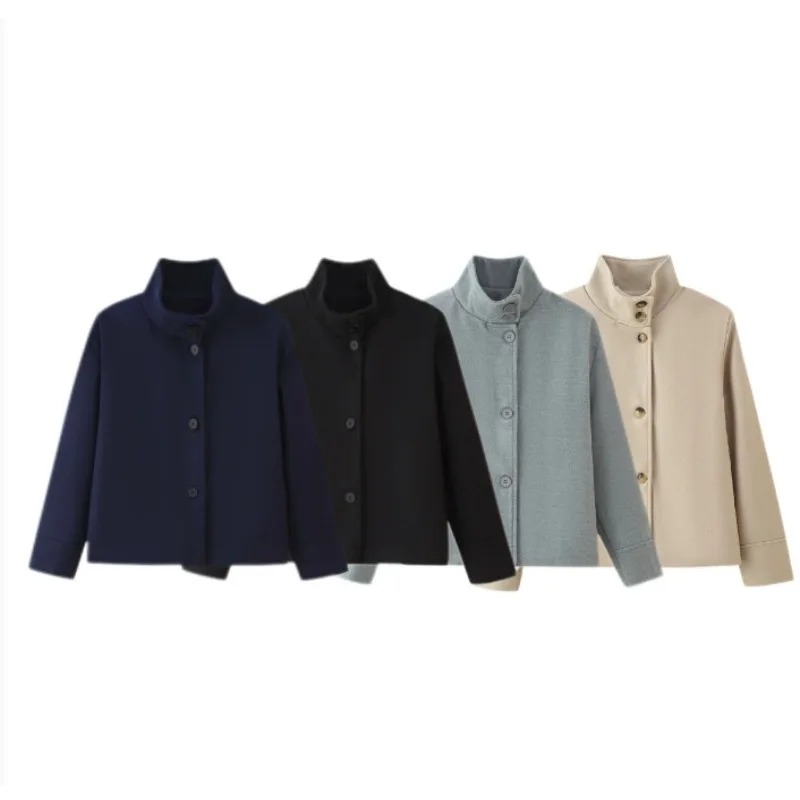 

Short women's clothing, stand-up collar single-breasted temperament woolen jacket