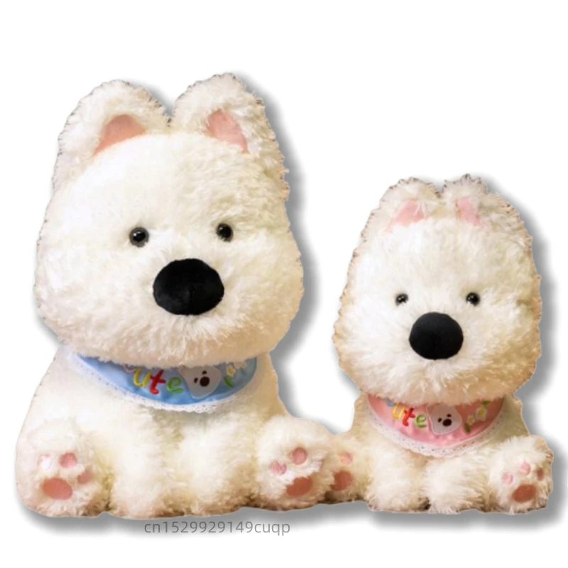 

30/40cm Cute Cartoon West Highland White Terrier Dog Plush Toy Stuffed Kawaii Bib West Highland Plushie For Kids Birthday Gift