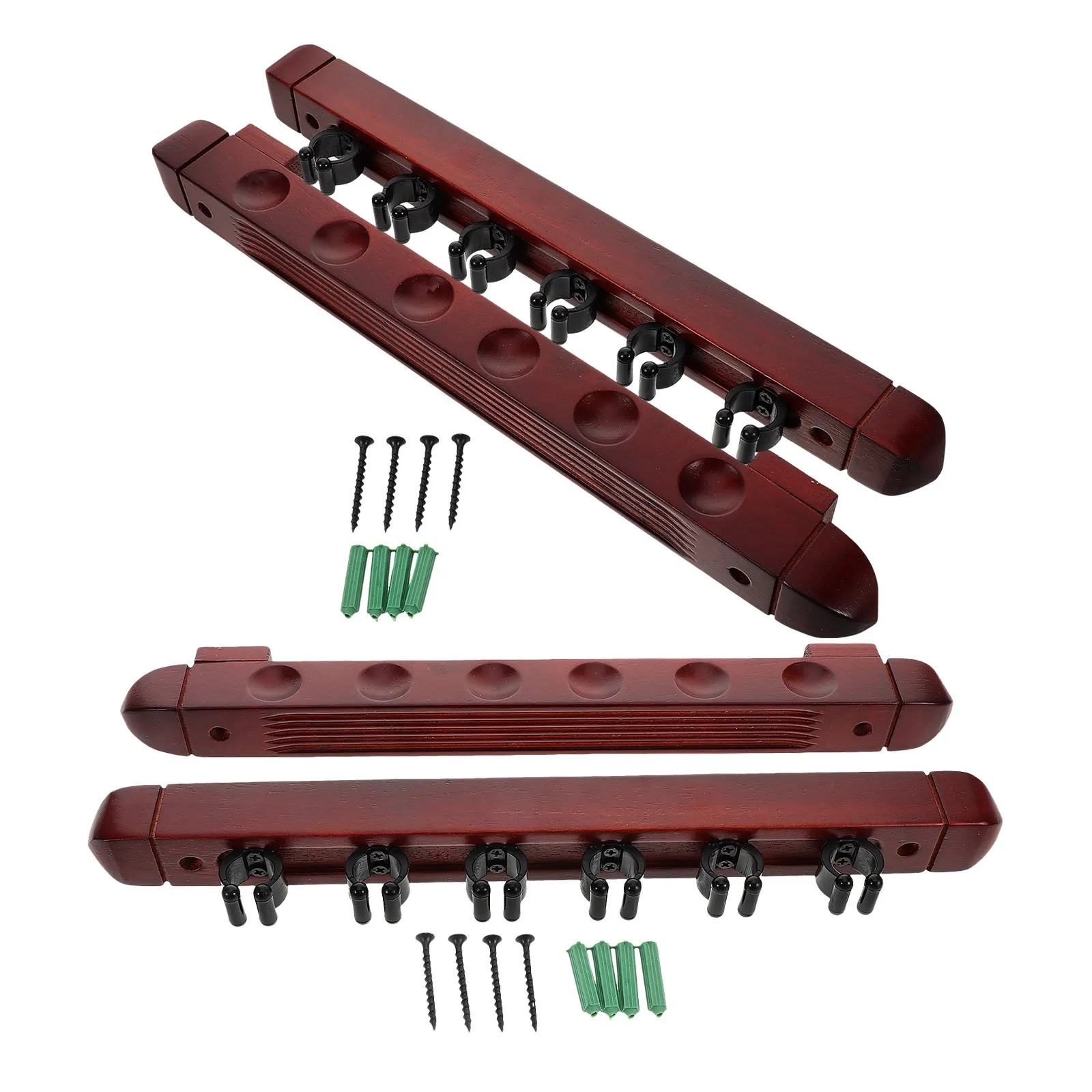 

2 комплекта деревянных настенных держателей для бильярдных киев, бордовый цвет, 6 слотов, органайзер для киев для игровых комнат, клубов, баров, настенный держатель для киев