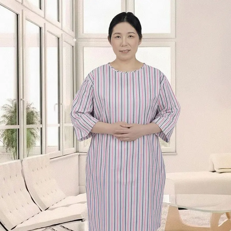 Adaptive Rear-Tie Patient Gown (Long/Short Sleeve) | Easy-Dressing Round Neck Hospital Wear for Nursing Access