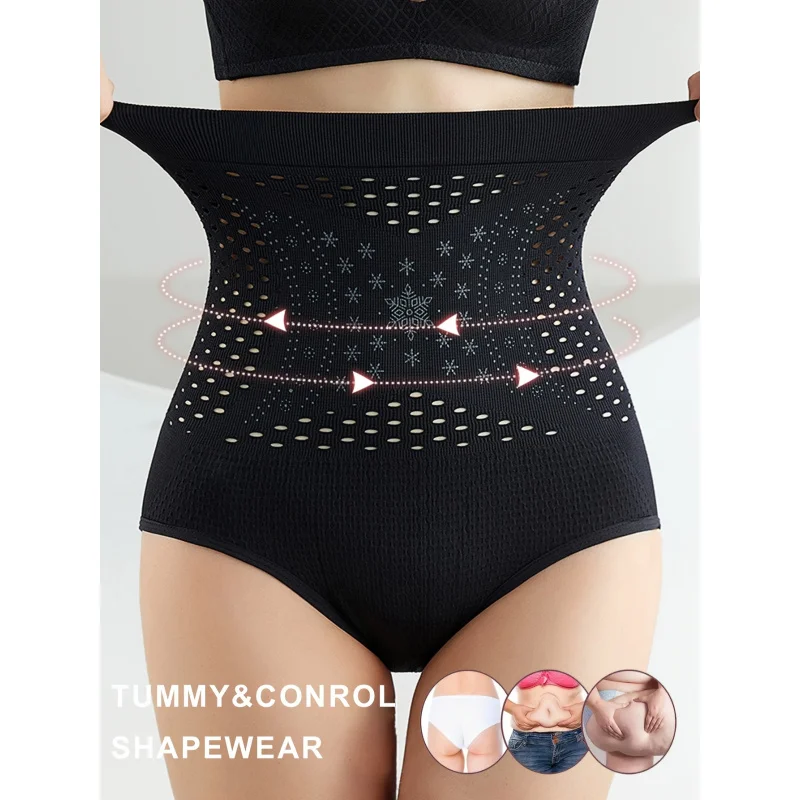 2025Damskie majtki modelujące z wysokim stanem i wyszczuplającym brzuch Oddychająca mieszanka nylonu i spandexu Wzór płatka śniegu Hollow Out