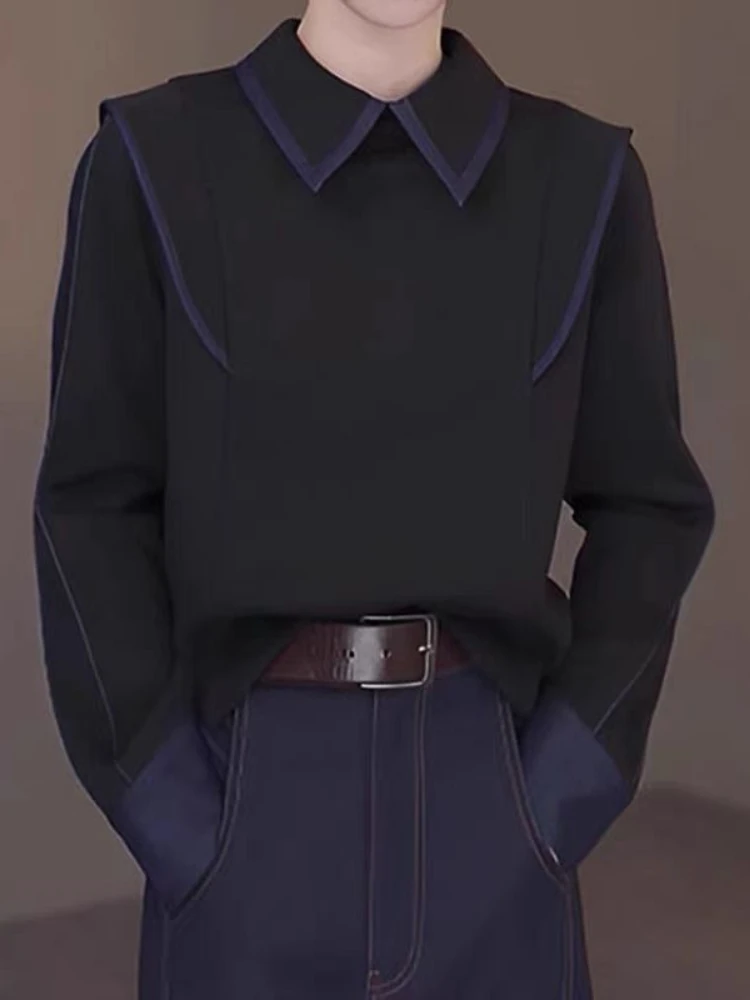 

Japanese Y2K Harajuku Hot Girl Color Match Splicing Fake Two piece Tops Autumn/Winter Retro Women's Long Sleeve Short Hoodie