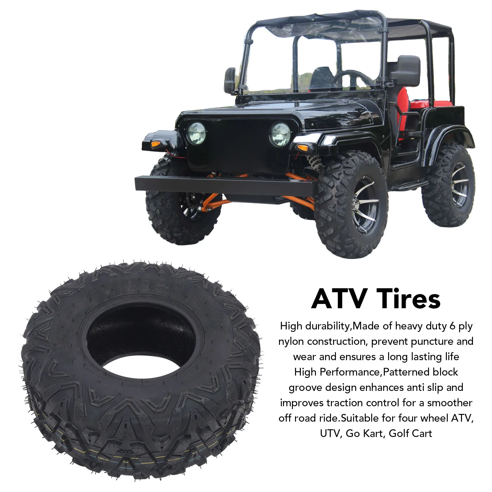 

19x7-8 6 Ply Rubber ATV Tyre Tire Replacement for BT200X CT200U CT200U-EX Mini Bikes All Terrain Tyre 19x7x8 19.00-8