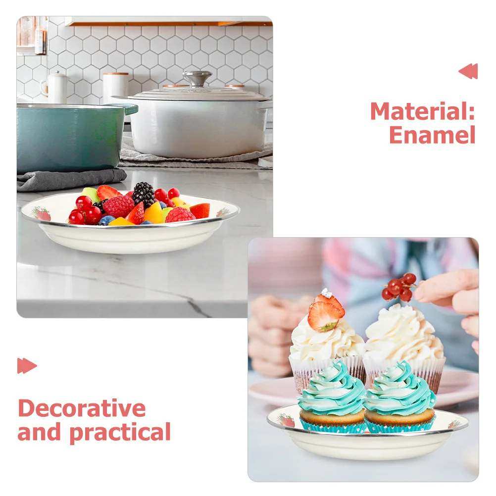 

Vintage Enamel Plate Decorative Snack Tray for Home Dining Serving Food Fruit Nuts Tea Family Gathering Festival Kitchenware