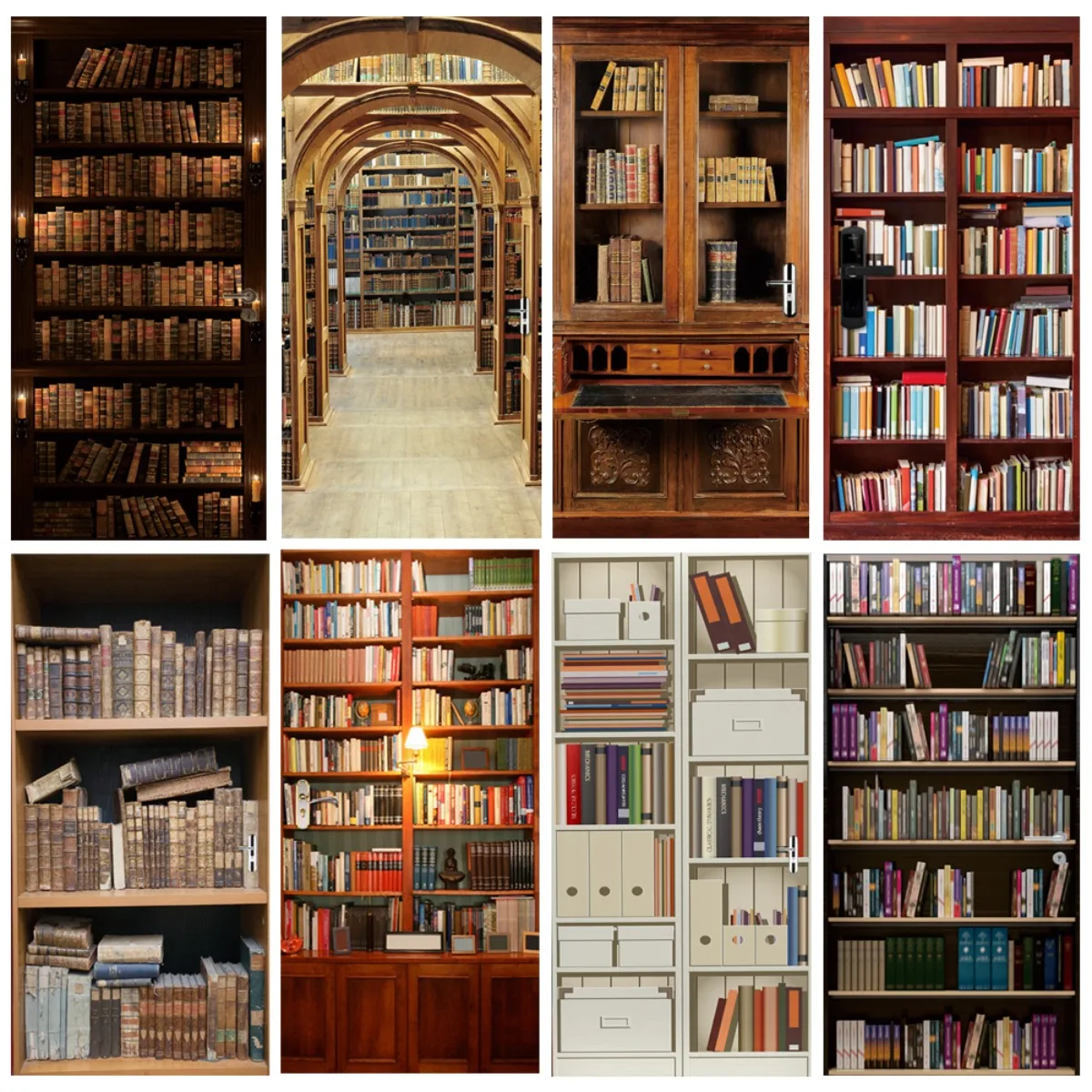 3D vintage bookshelf door stickers Library bookcase Home bedroom wallpaper decals waterproof poster mural