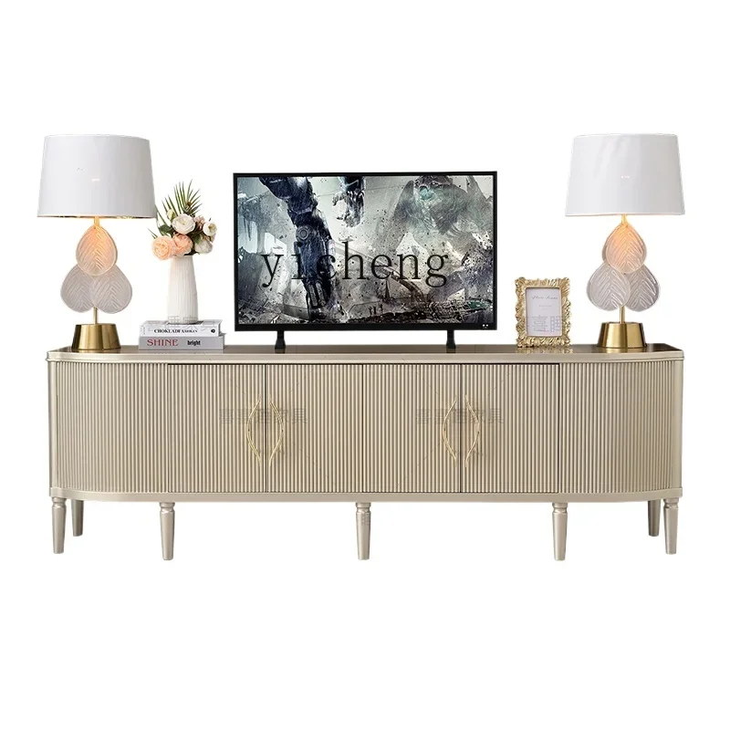 

Tqh Metallic Paint Solid Wood TV Cabinet Modern Minimalist Living Room TV Cabinet and Tea Table Combination Home Floor Cabinet