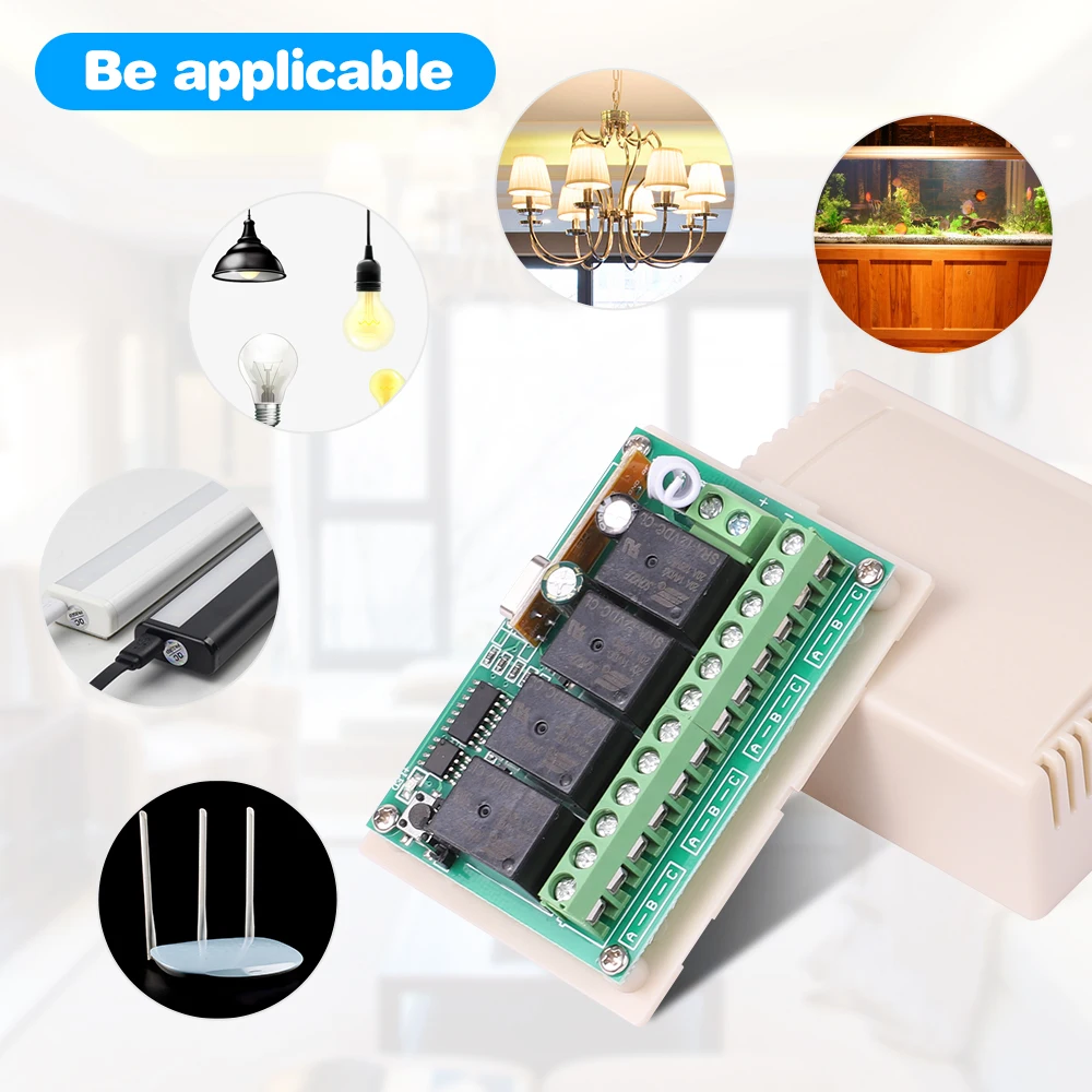 Universal Relay Module Receiver 433.92Mhz DC 6V 12V 24V 10A 4CH EV1527 Wireless Remote Control Switch 33.92Mhz for DC Motor DIY