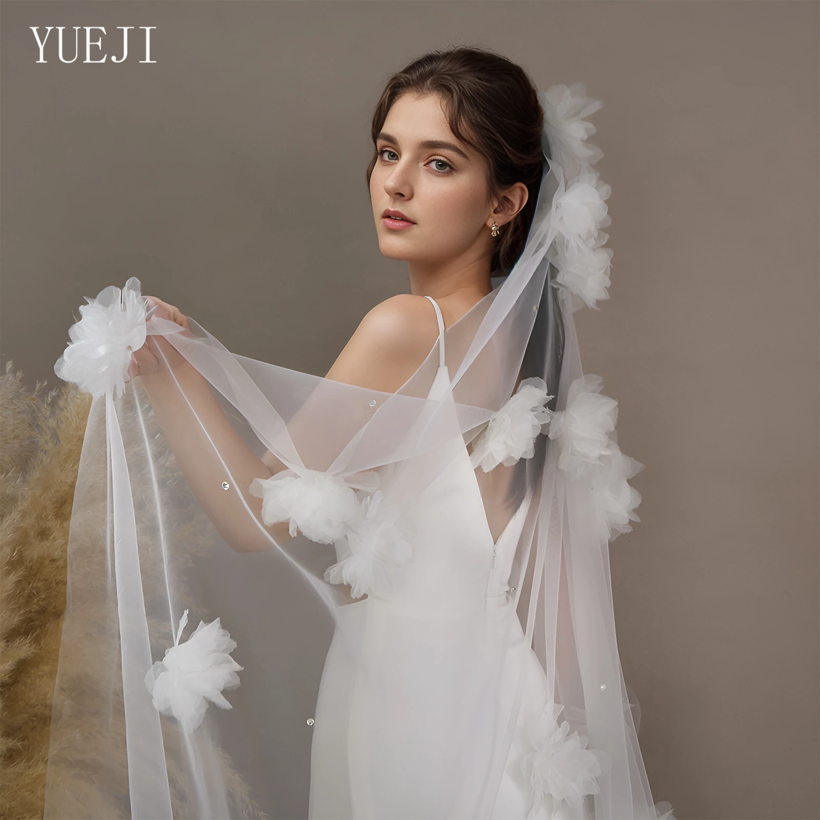 

YUEJI French Dream Wedding Bridal Veil 3D Organza Flower Cathedral Trailing Single Layer No Smudge With Combing Veil V259