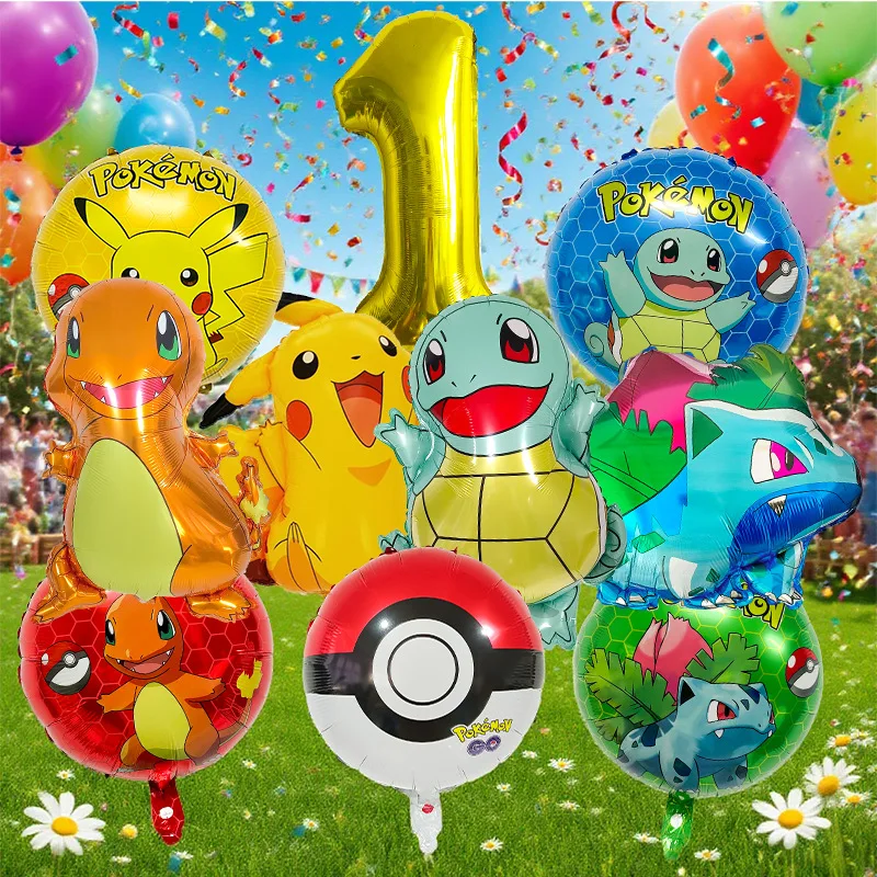 

Pikachu Theme Party Balloons 10pcs Set, Pokemon Foil Mylar Balloon Decor, Kids Birthday Activity Supplies & Props