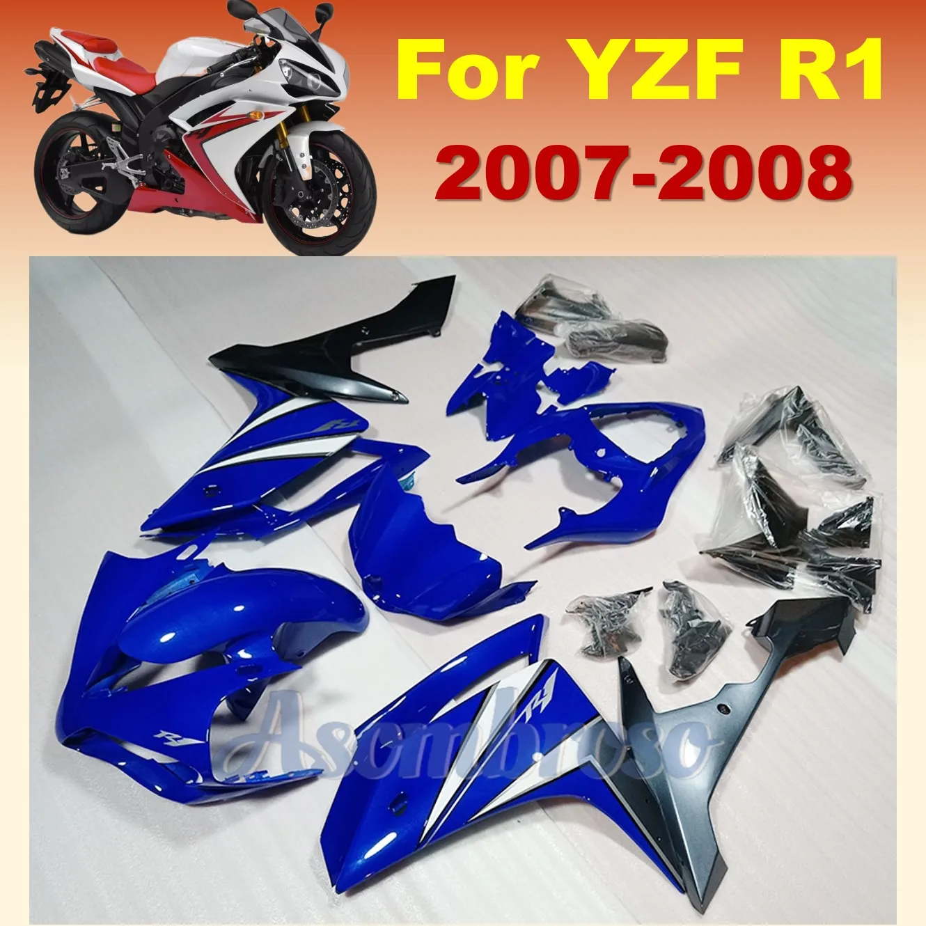 Kit carena completa blu brillante adatto per YAMAHA YZFR1 2007 2008 yzf r1 07 08 Carene moto Carrozzeria