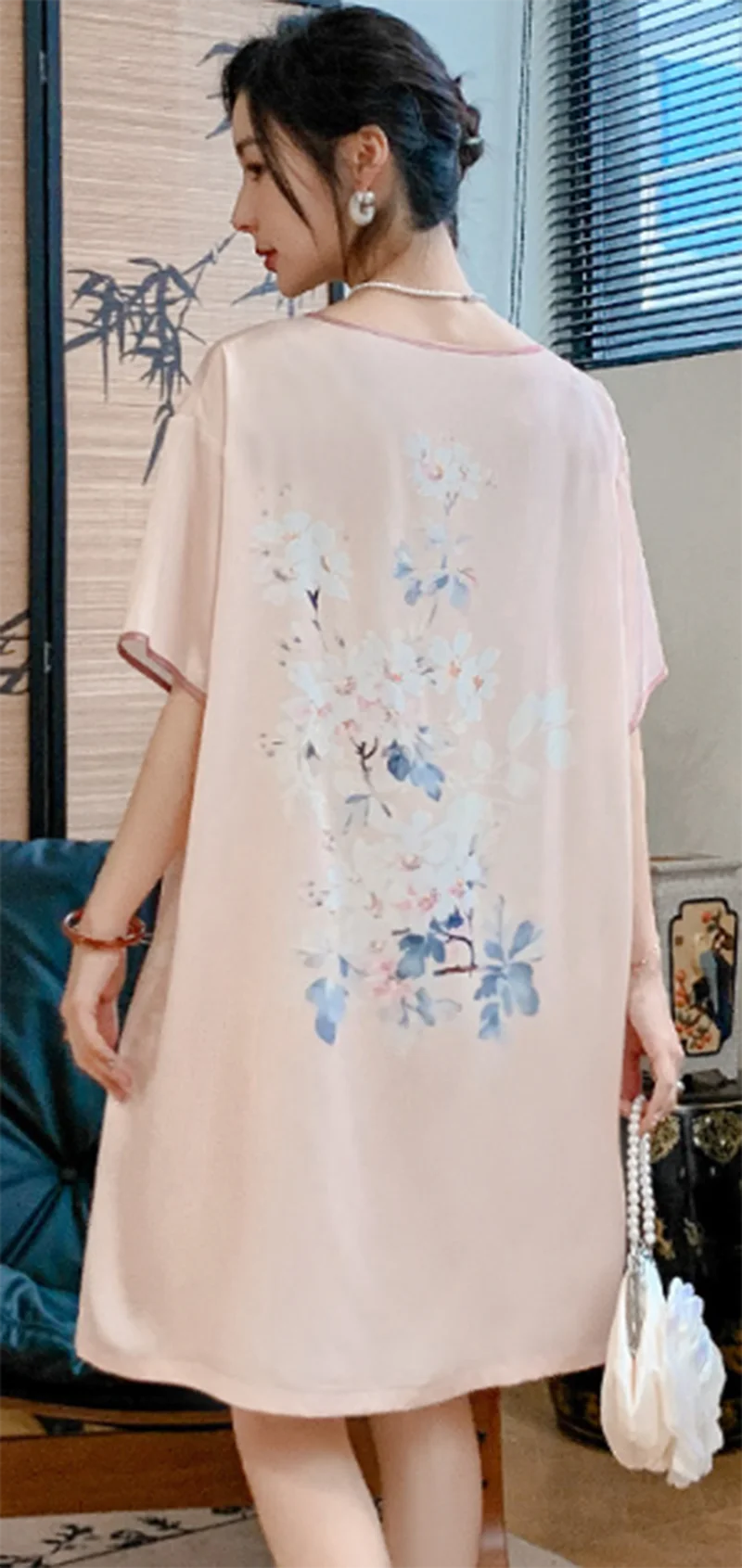 2024 Fashionable Summer Spring Light Pink Elegant Floral Print Midi Dresses for Summer Women Dress 2024 New Holiday Slim Cute
