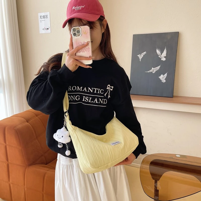 Leisure Time Like A Breath of Fresh Air High-capacity Nylon Cloth Bag Good-looking Solid Color Single Shoulder Crossbody Bag