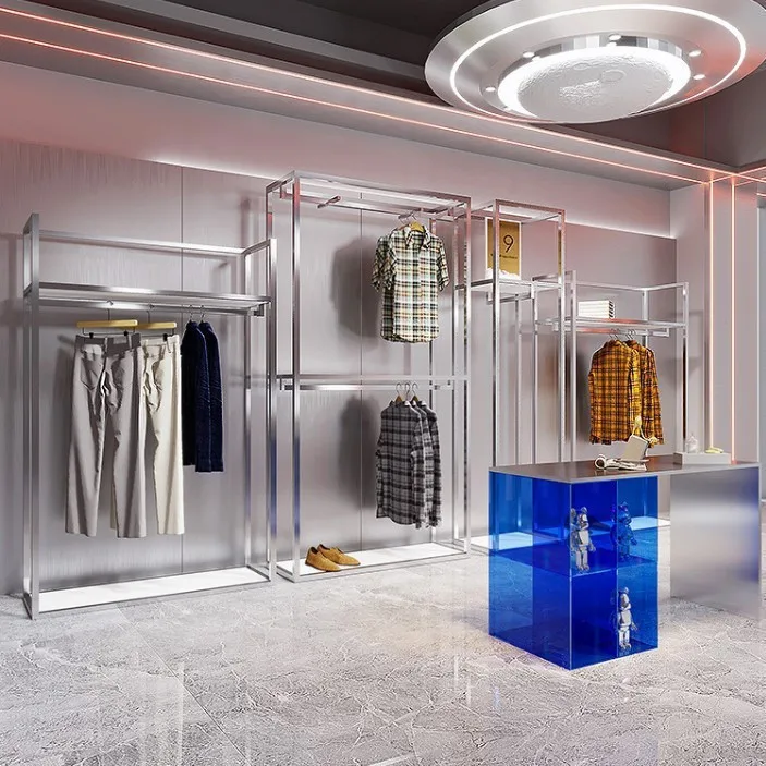 Clothing store stainless steel titanium display rack floor hanging clothes rack