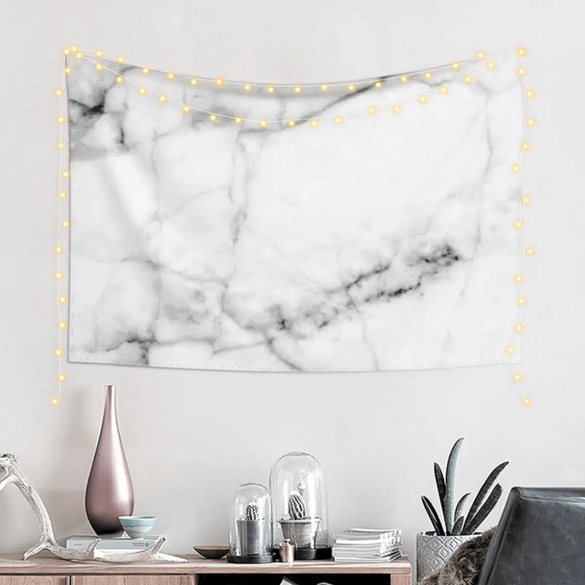 Pure White Real Marble Dark Grain All Over Tapestry Mushroom Wall Mural Aesthetics For Room Decoration Wall Tapestry