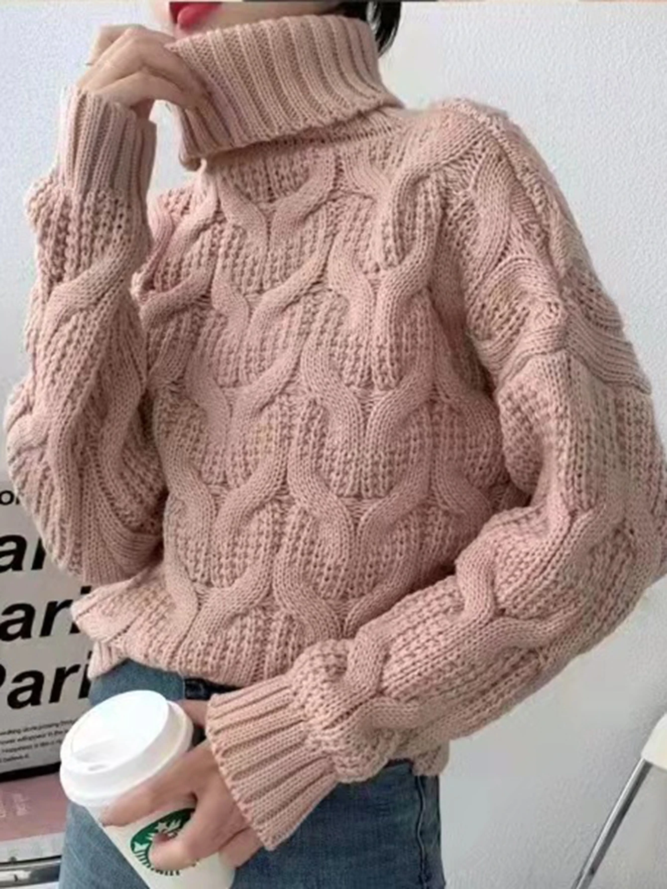 

Autumn Winter Sweater 2025 Women's Casual Plain Open Stitch Long Sleeve Turtleneck Daily Basic Sweater
