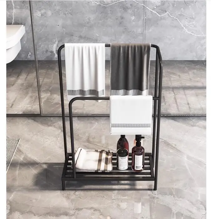 Nordic Perforation-free floor towel rack Bathroom shelving Light luxury bathroom storage bath towel rack