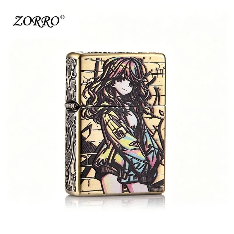 Best Seller【ZORRO】Zorro Retro Windproof Kerosine Lighter, Bronze Colorful Girl Durable and Good-looking Creative Gift for Boys