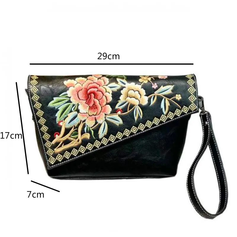 Johnature Chinese Style Embroidery Crossbody Bags For Women 2024 New Vintage Leather Elegant Handbag Versatile Shoulder Bags