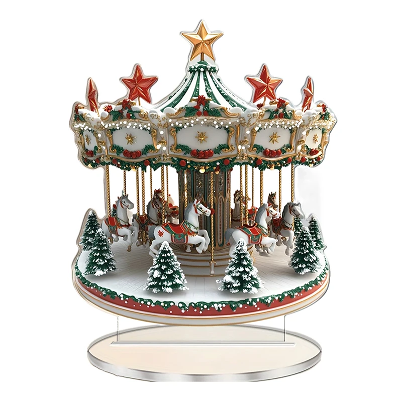 {HMA84}{MX} Christmas Carousel Snowhouse Reindeer Scene 2D Acrylic Ornaments Home Office Decoration Xmas Party Gift Photo Props