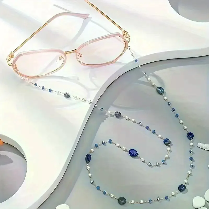 Made By Hand Glasses Chain For Summer Light Luxury Pearl Crystal Navy Blue Hanging Chain Fashion Anti-Loss Eye Chain