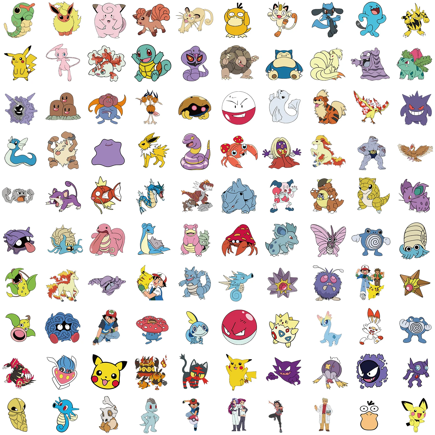 50/100pcs Pocket Monsters Graffiti Stickers Decor Helmets Skateboard Pokemon DIY Waterproof Children Stationery Reward Sticker