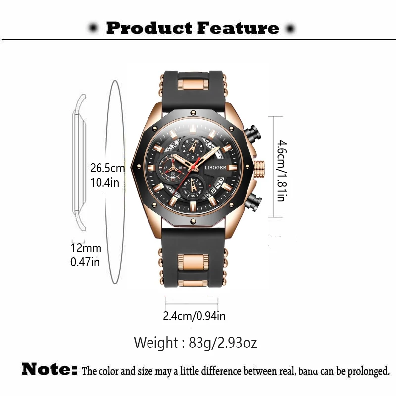 Fashion Business Men Watch Top Brand High Quality Auto Date Big Dial Silicone Strap Sports Quartz Watches For Him Gifts