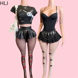 HLJ Y2K Sexy 4 Piece Sets Women Outfit Spaghetti Strap Backless Bodysuit Bra Top + Bodycon Skirt Female Streetwear Spring New