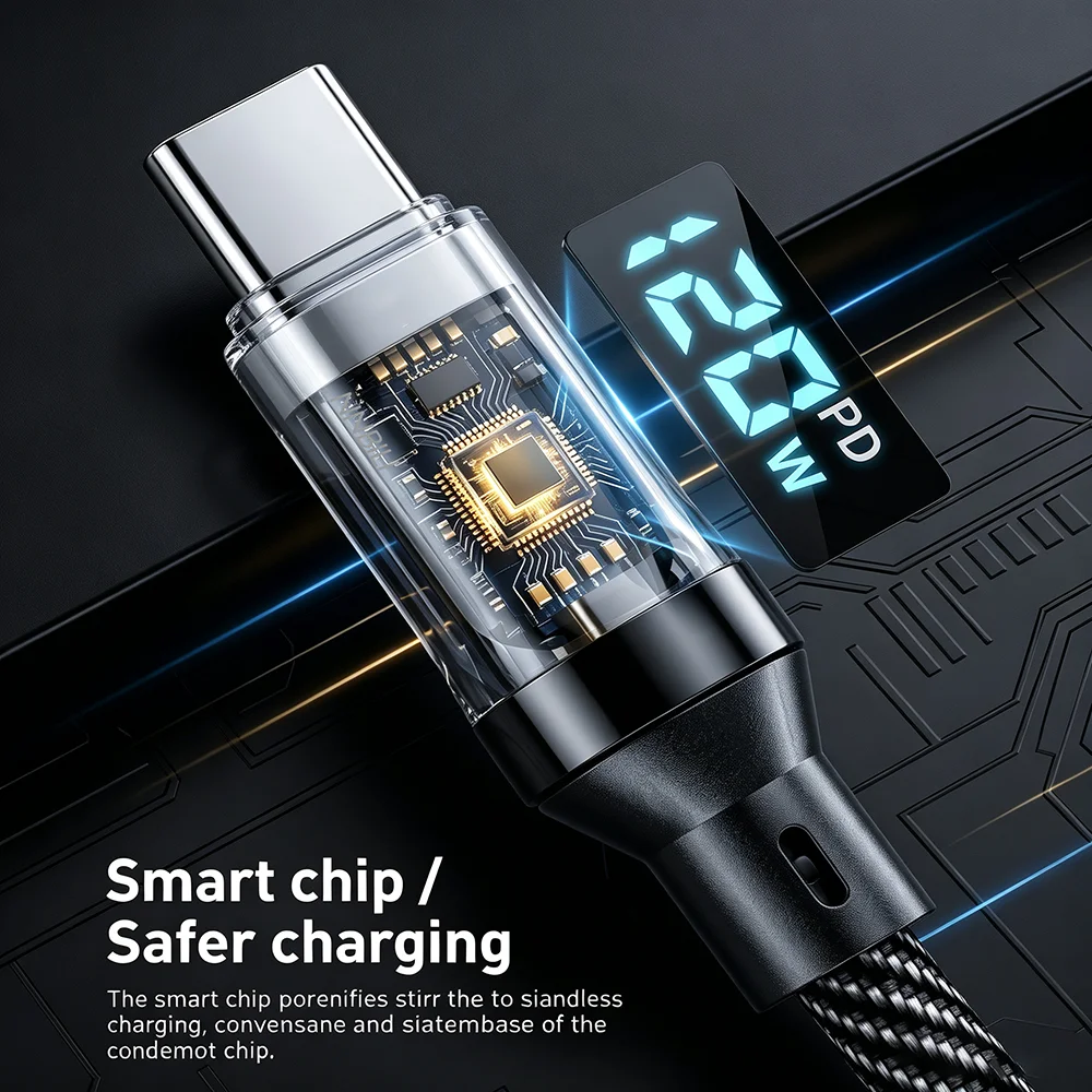 Кабель NNBILI USB-Type C, 120 Вт, зарядное устройство для быстрой зарядки, кабель USB Type C-USB C для Xiaomi POCO, Huawei, Macbook, Honor, 1/2 м