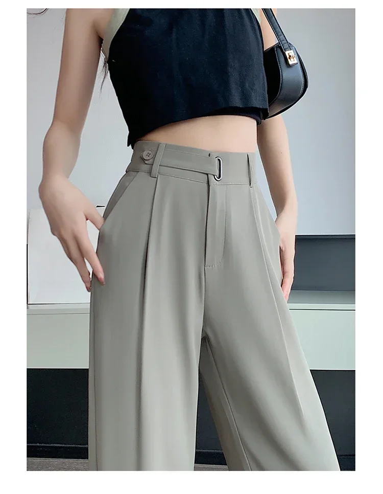 2025 New Solid Color High Waist Loose Trousers FemaleSeoulish Summer Women's Casual Pants Wide Leg Pants Elegant Office Lady