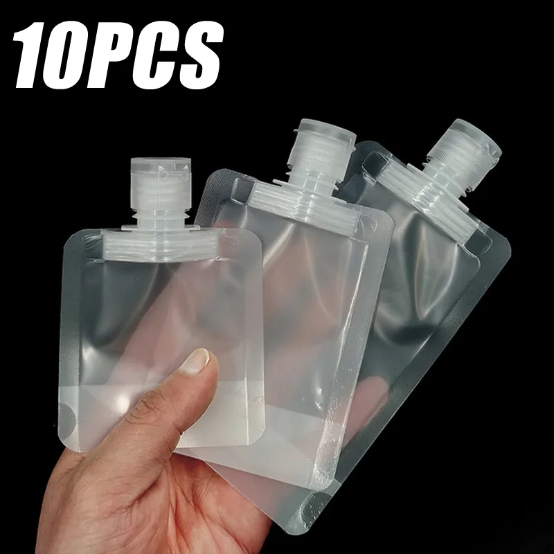 

10pcs 30/50/100ml Transparent Clamshell Packaging Bag Plastic Stand Up Spout Pouch Portable Travel Fluid Makeup Packing Bag