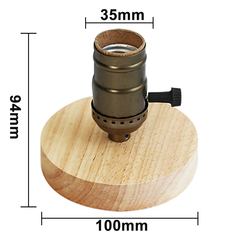 E27 Socket Retro Wood Base Table Lamp LED Bulb 220v EU Plug Aluminum Incandescent Lampholder for Room Decor Wooden Light Fitting