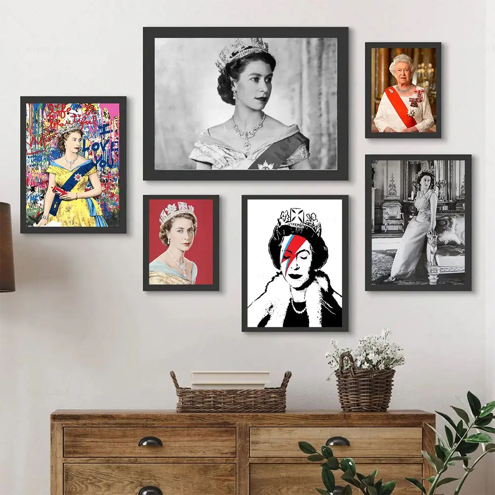 Modern Artwork England Queen Elizabeth II Portrait Canvas Painting Posters Prints Graffiti Wall Art Pictures For Home Room Decor