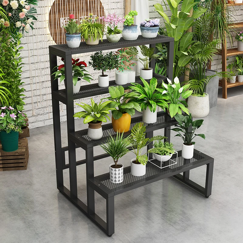 

Flower Stand Multi-layer Stepped Balcony Shelf Wrought Iron Floor-to-ceiling Flower Shop High And Low Water Table Succulent