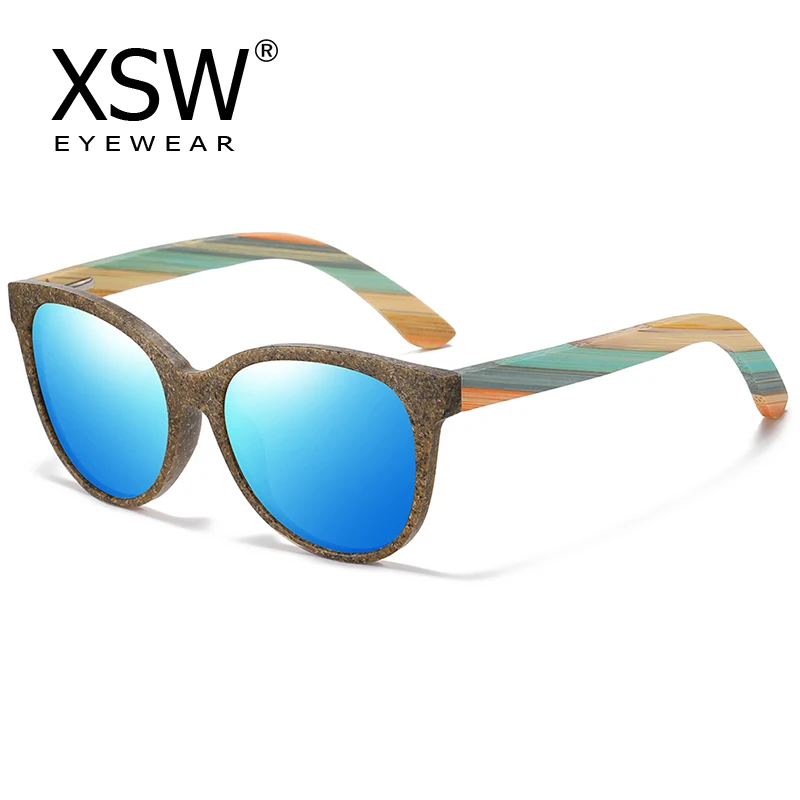 XSW Coffee glasses Round Sunglasses Women Brand Designer Vintage Sun Glasses Ladies Wooden Style Shades Eyewear