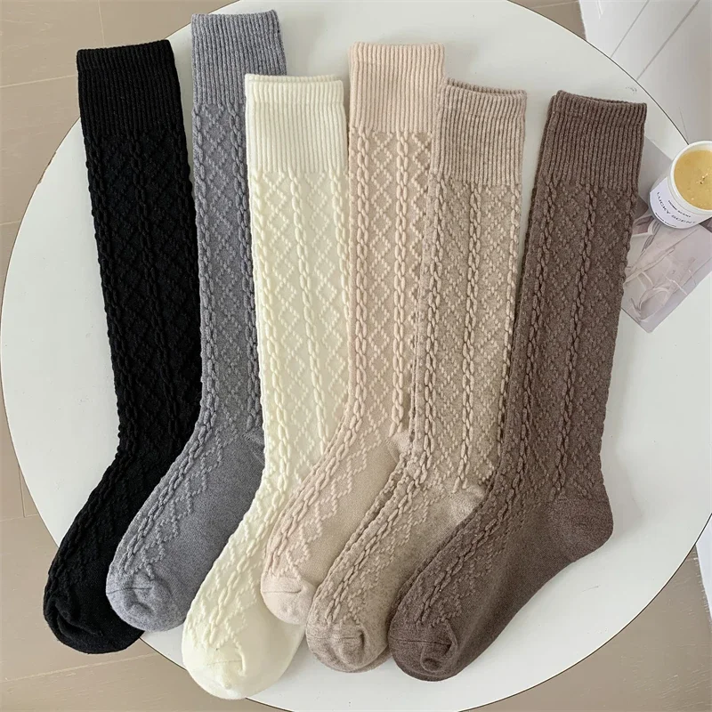 Retro Women Stockings High Quality Japanese Style New Solid Color Knee High Socks For Women Korean Style Warm Casual Long Socks