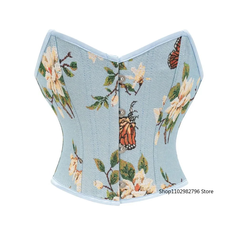 Sleeveless Floral Print Overbust Corset Waist Trainer Bustier Crop Tank Top Corselet Vintage Sexy Camis Short Torso