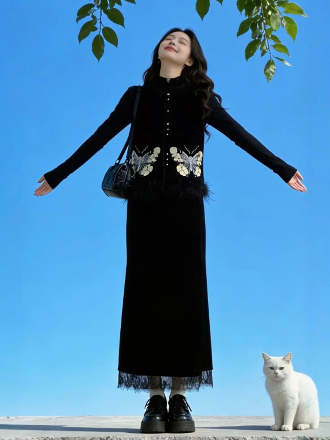 

New Chinese Sle Set of Tee Pieces Includes Vest Base irt f Skirt Ele Whole Winter Faion Outfit Comfortable Cotton