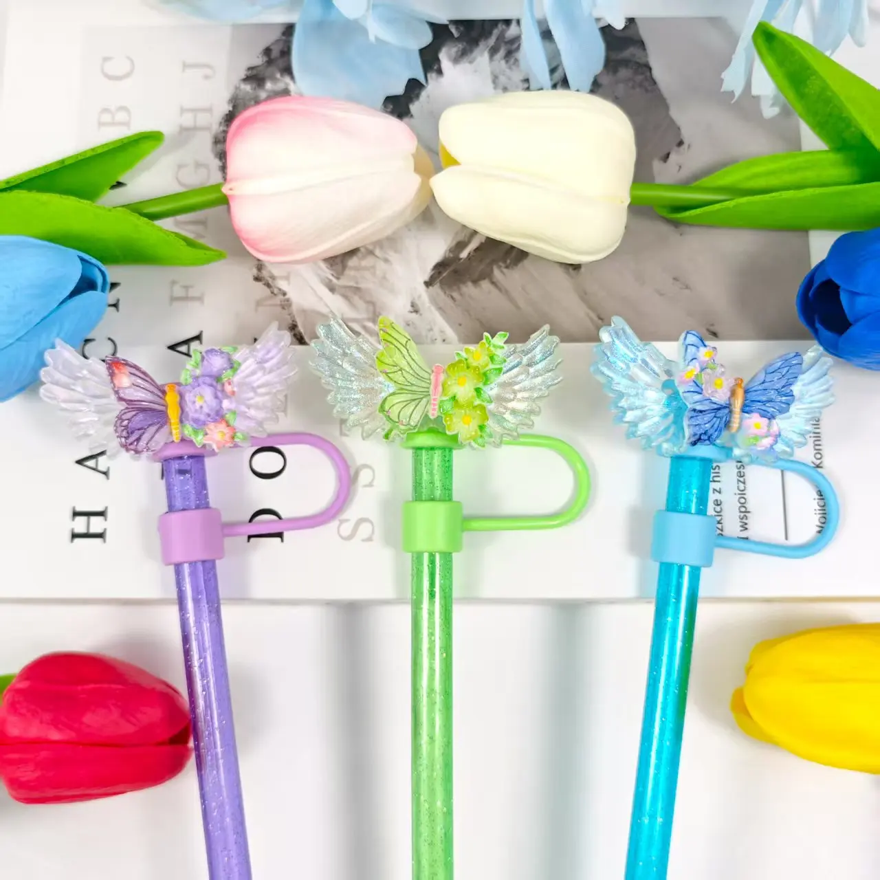 جديد زهرة الفراشة أجنحة الملاك سلسلة غطاء من القش غطاء غبار #5